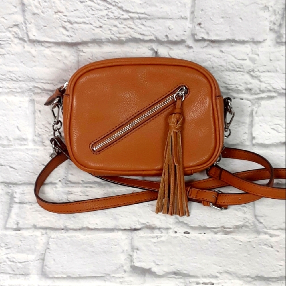 Sanctuary cognac leather camera bag